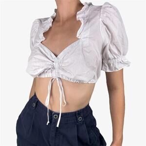 White milkmaid micro cropped top tie up ruffle - fits like size M/L from Alpin